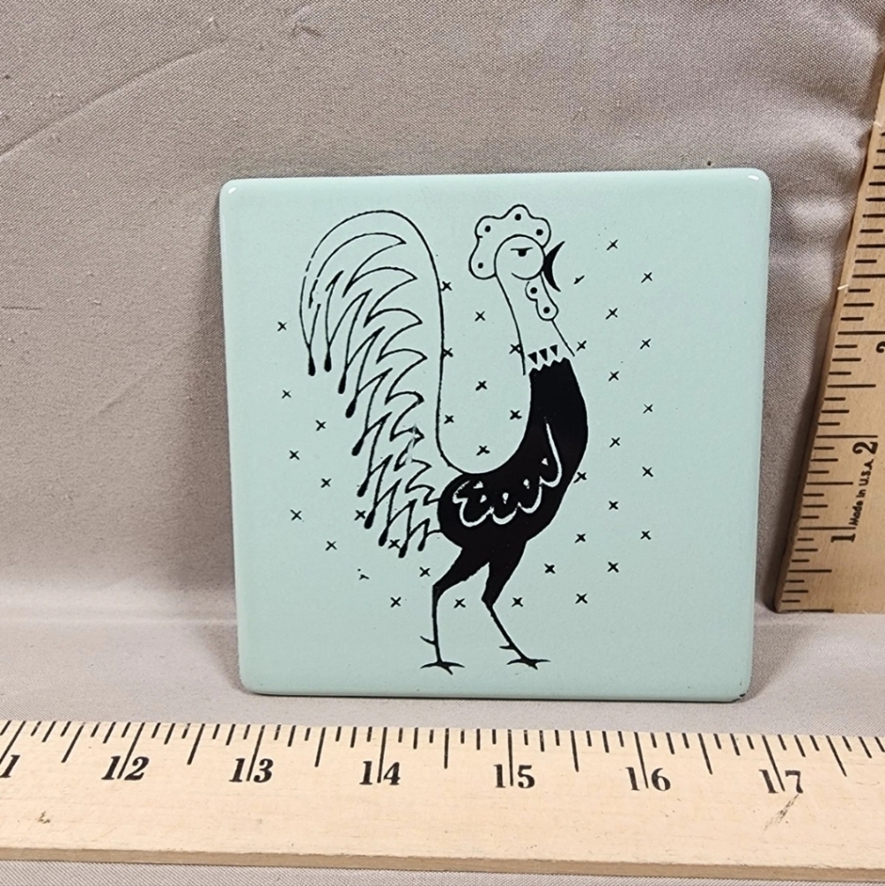 Vintage Kitchen Pot Trivet Mid Century Rooster Decor Used